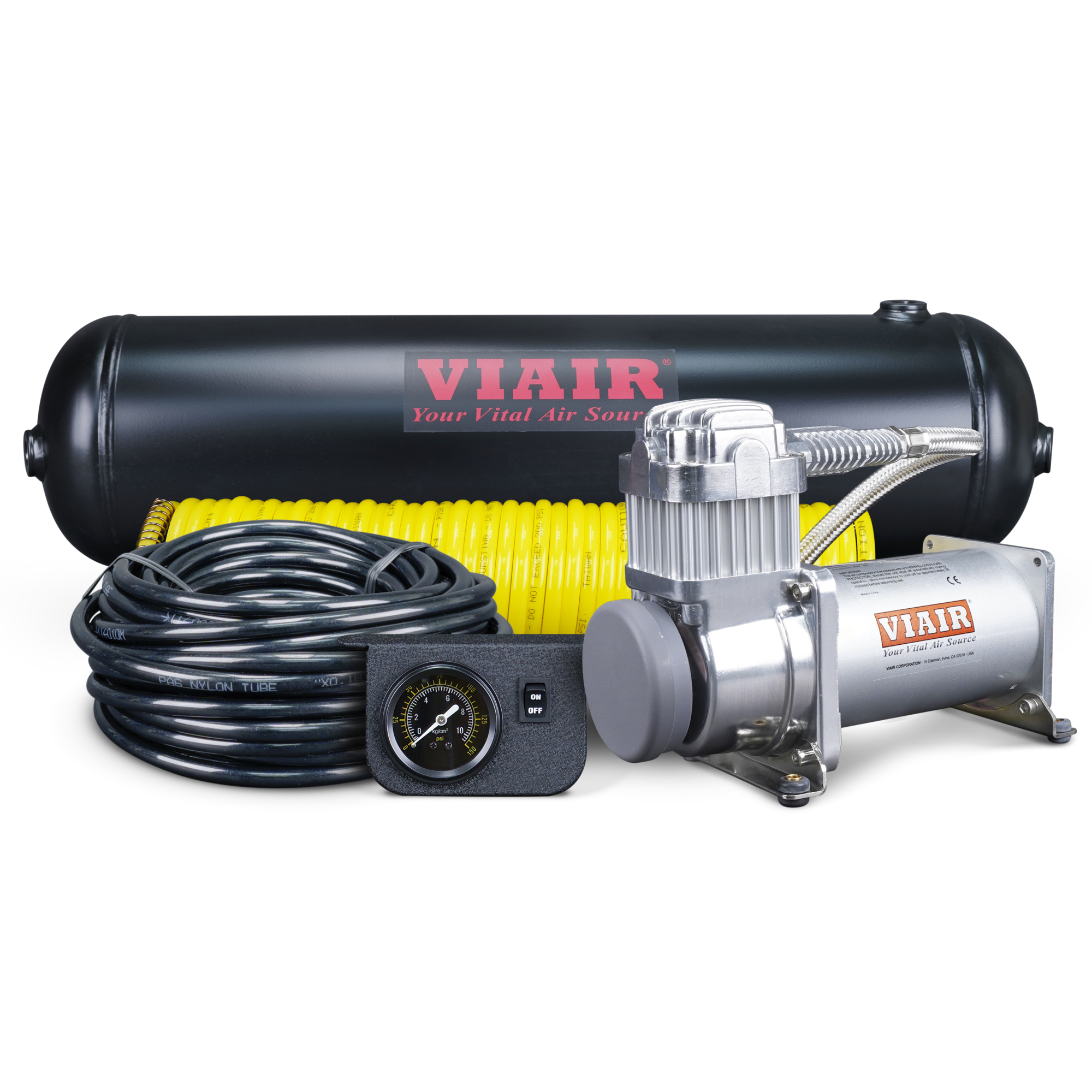 Viair, Heavy Duty Onboard Air System, Horsepower 0.25 HP, Air Tank Size 2.5 Gal, Volts 12 Model# 10005